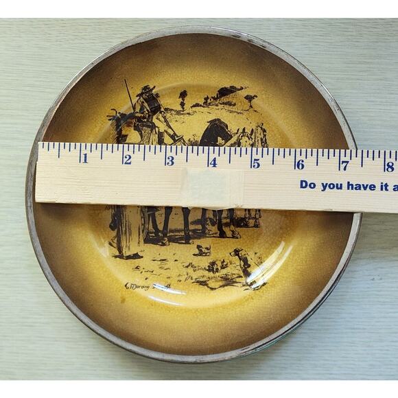 COLLECTOR PLATE-RIDGEWAY-COACHING DAYS COACHING WAYS-Vintage-Gold-Woman & Dog - Picture 9 of 10